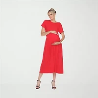White Mark Womens Maternity Crew Neck Short Sleeve Fitted Maxi Dress