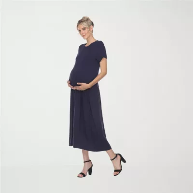 White Mark Womens Maternity Crew Neck Short Sleeve Fitted Maxi Dress