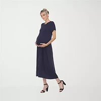 White Mark Womens Maternity Crew Neck Short Sleeve Fitted Maxi Dress