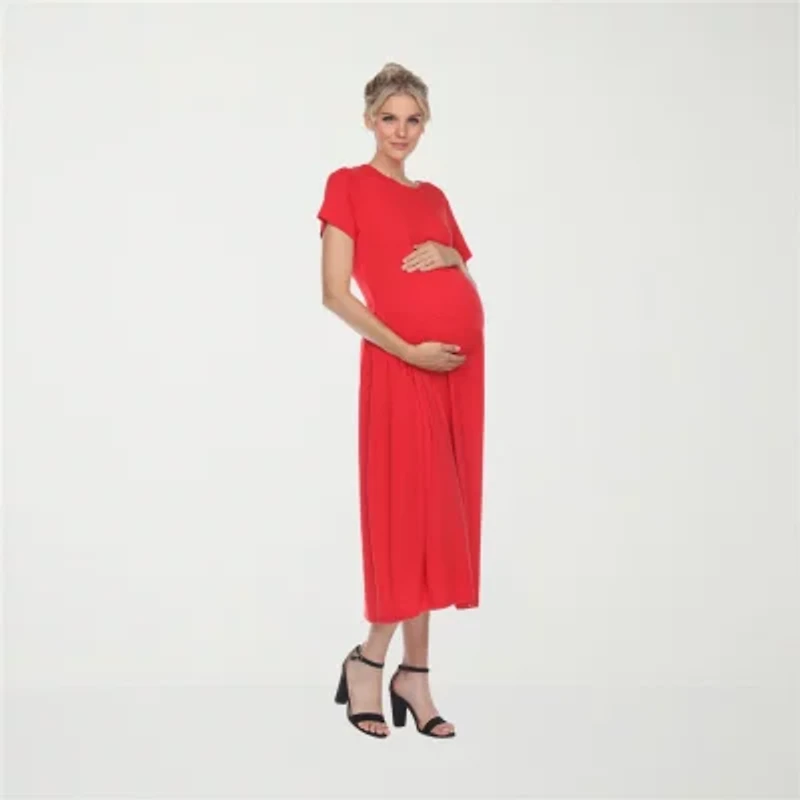 White Mark Womens Maternity Crew Neck Short Sleeve Fitted Maxi Dress