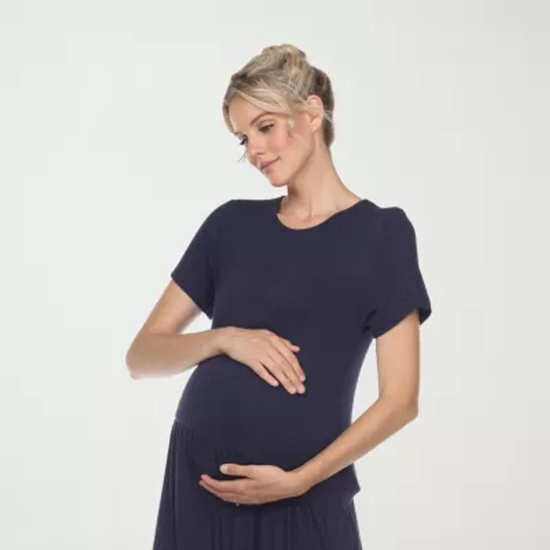 White Mark Womens Maternity Crew Neck Short Sleeve Fitted Maxi Dress