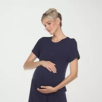 White Mark Womens Maternity Crew Neck Short Sleeve Fitted Maxi Dress