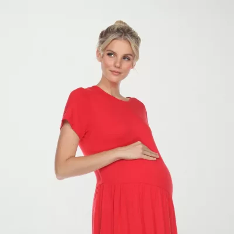White Mark Womens Maternity Crew Neck Short Sleeve Fitted Maxi Dress