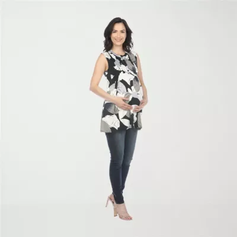 White Mark Maternity Womens Crew Neck Sleeveless Tunic Top