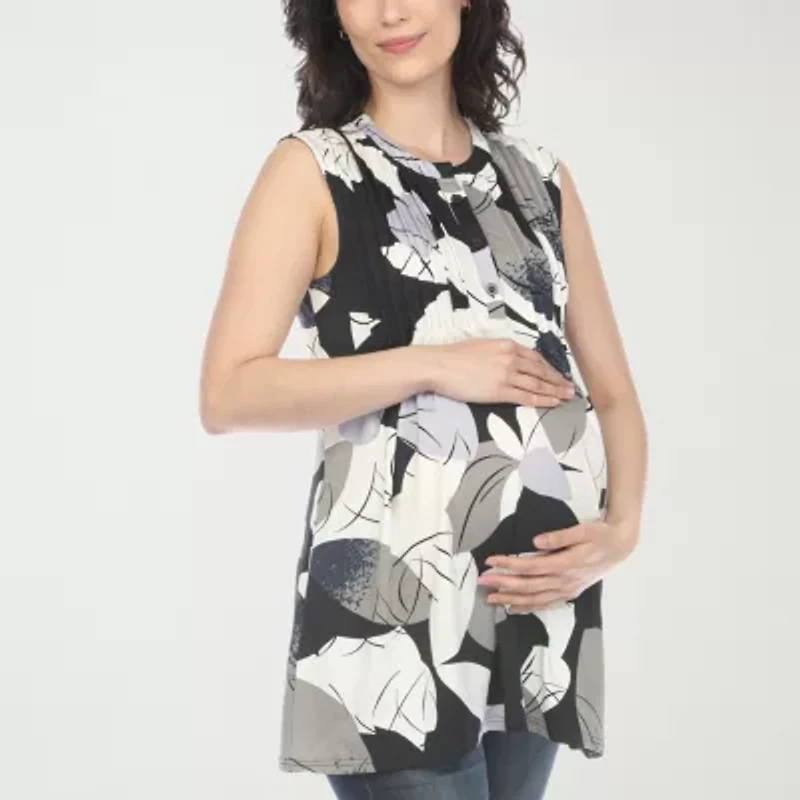 White Mark Maternity Womens Crew Neck Sleeveless Tunic Top