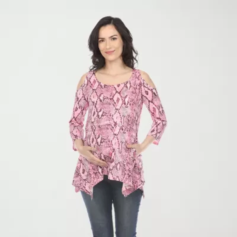 White Mark Maternity Womens Round Neck 3/4 Sleeve Tunic Top