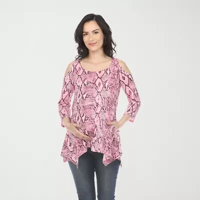 White Mark Maternity Womens Round Neck 3/4 Sleeve Tunic Top