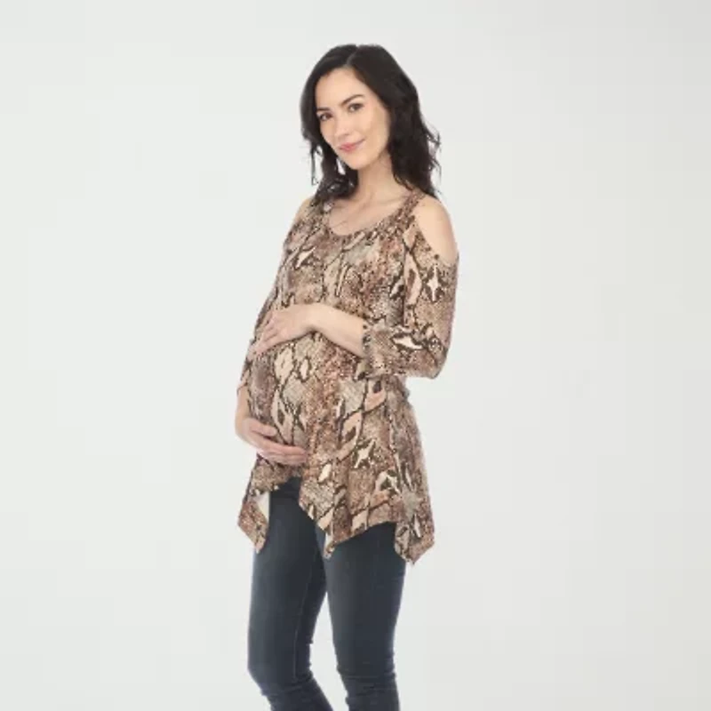 White Mark Maternity Womens Round Neck 3/4 Sleeve Tunic Top