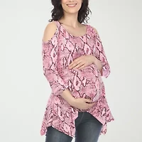 White Mark Maternity Womens Round Neck 3/4 Sleeve Tunic Top