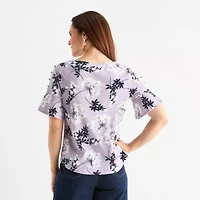 Liz Claiborne Womens Boat Neck Elbow Sleeve Blouse