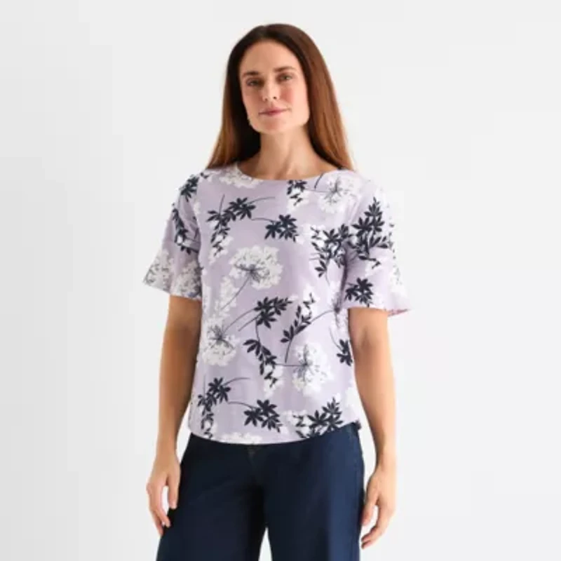Liz Claiborne Womens Boat Neck Elbow Sleeve Blouse