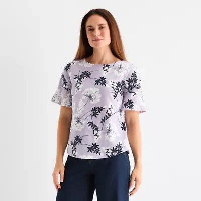 Liz Claiborne Womens Boat Neck Elbow Sleeve Blouse