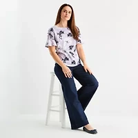 Liz Claiborne Womens Boat Neck Elbow Sleeve Blouse