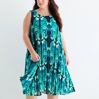 Liz Claiborne Womens Short Sleeve Midi Paisley Plus A-Line Dress