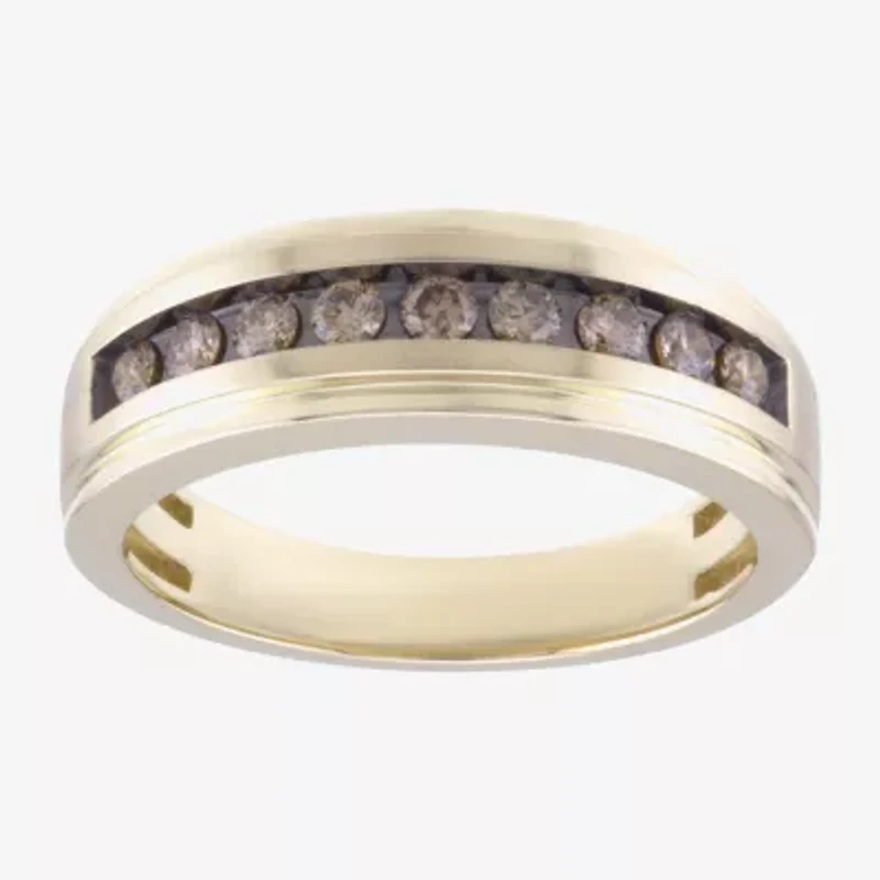 (Champagne / I2-I3) Mens 7MM 1/2 CT. T.W. Genuine Champagne Diamond 10K Gold Wedding Band