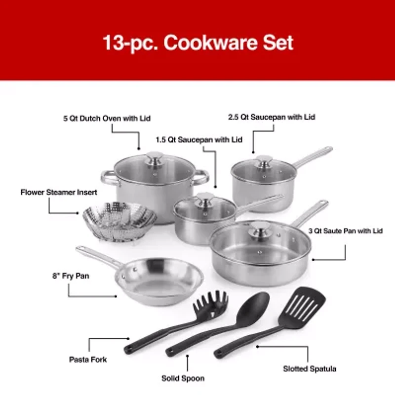 Cooks Stainless Steel 13-pc. Cookware Set