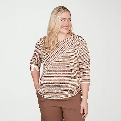 Alfred Dunner Spice Market Womens Crew Neck 3/4 Sleeve T-Shirt