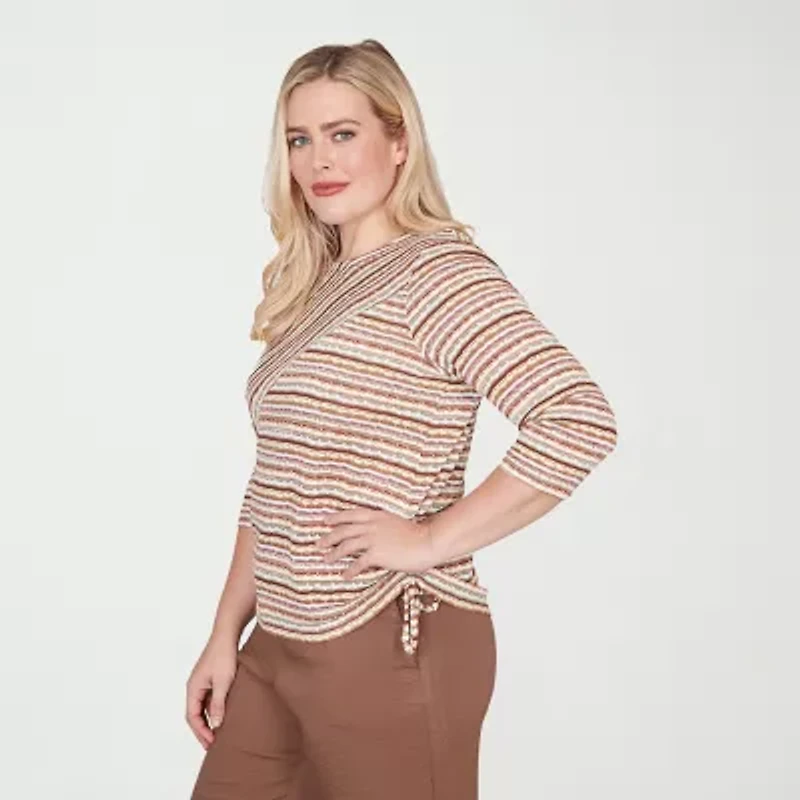 Alfred Dunner Spice Market Womens Crew Neck 3/4 Sleeve T-Shirt