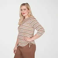 Alfred Dunner Spice Market Womens Crew Neck 3/4 Sleeve T-Shirt