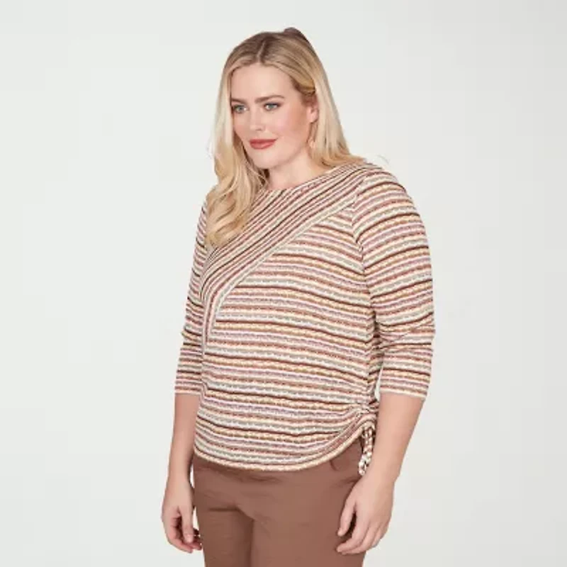 Alfred Dunner Spice Market Womens Crew Neck 3/4 Sleeve T-Shirt