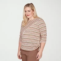 Alfred Dunner Spice Market Womens Crew Neck 3/4 Sleeve T-Shirt