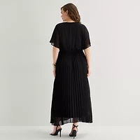 Sandra Darren Womens Plus V Neck Short Sleeve Flutter Maxi Dress