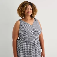 5th + Madison Edit Womens Plus Midi V Neck Sleeveless Plaid Fit Flare Dress