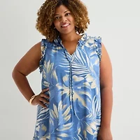 Sandra Darren Womens Plus V Neck Sleeveless Floral Shift Dress