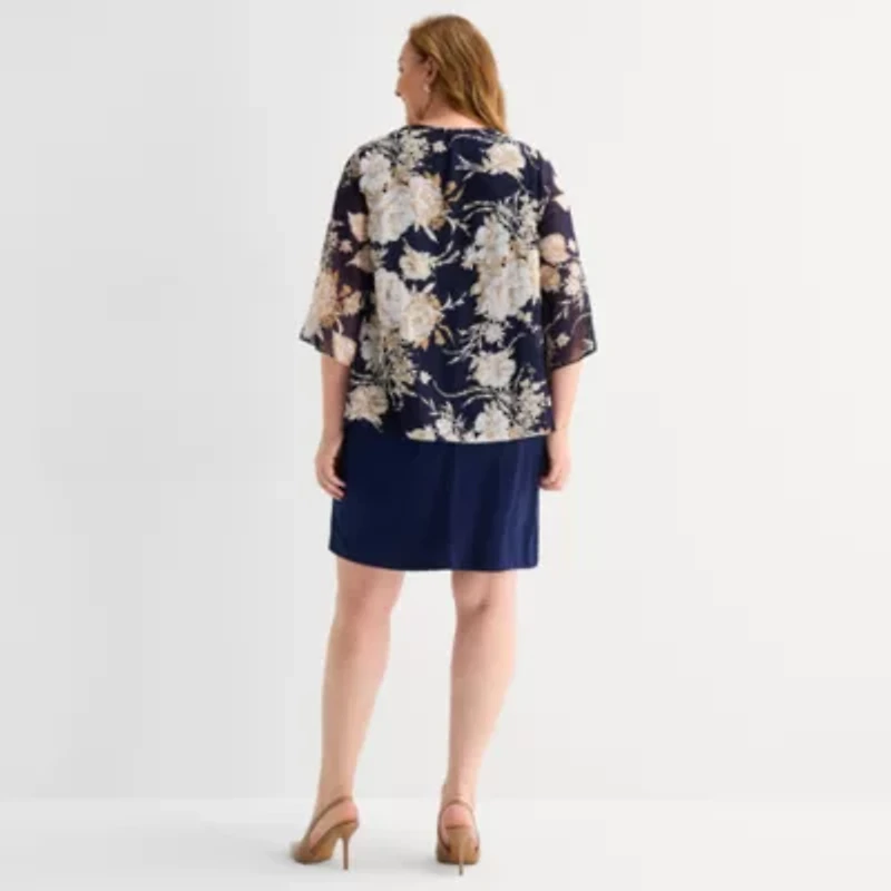 Sandra Darren Womens Plus Flutter Floral Jacket Dress