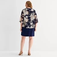 Sandra Darren Womens Plus Flutter Floral Jacket Dress