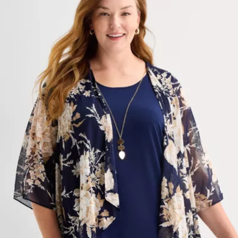 Sandra Darren Womens Plus Flutter Floral Jacket Dress