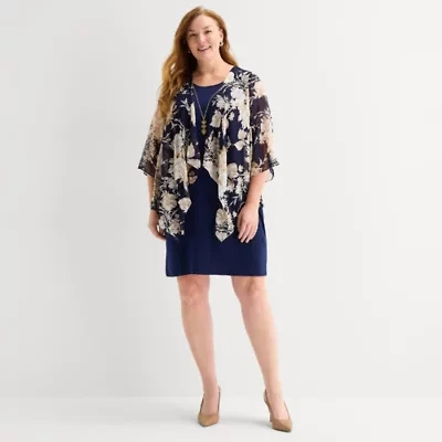 Sandra Darren Womens Plus Flutter Floral Jacket Dress