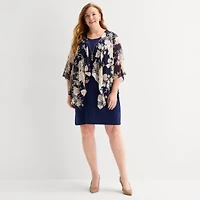 Sandra Darren Womens Plus Flutter Floral Jacket Dress