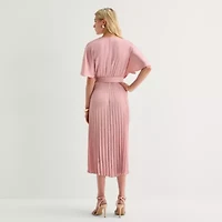 Sandra Darren Womens Petite V Neck Short Sleeve Flutter Maxi Dress