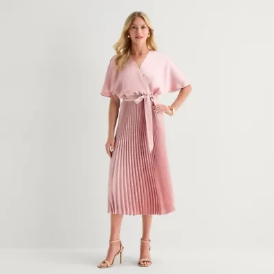 Sandra Darren Womens Petite V Neck Short Sleeve Flutter Maxi Dress