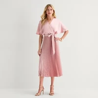 Sandra Darren Womens Petite V Neck Short Sleeve Flutter Maxi Dress