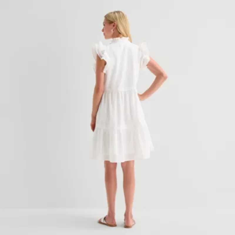 5th + Madison Edit Womens Petite V Neck Sleeveless Shift Dress
