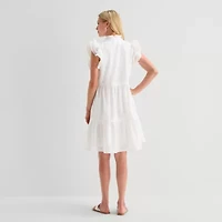 5th + Madison Edit Womens Petite V Neck Sleeveless Shift Dress