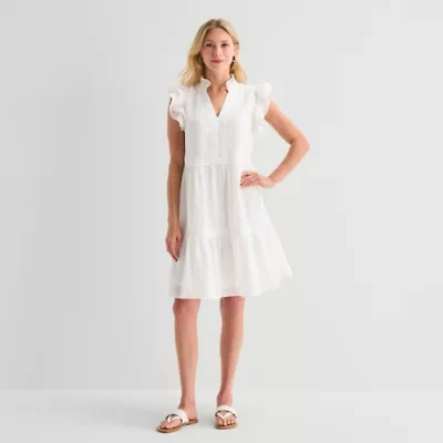 5th + Madison Edit Womens Petite V Neck Sleeveless Shift Dress