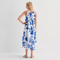 5th + Madison Edit Womens Petite Midi Round Neck Sleeveless Floral Fit Flare Dress