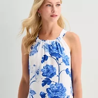 5th + Madison Edit Womens Petite Midi Round Neck Sleeveless Floral Fit Flare Dress