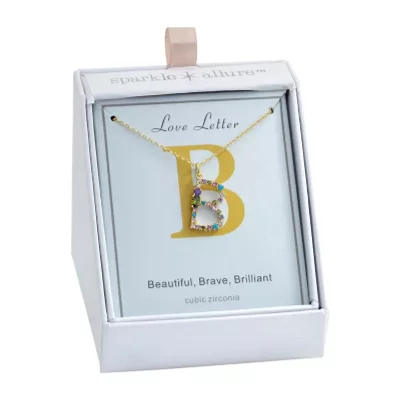 Sparkle Allure Initial Womens Multi Color Cubic Zirconia 14K Gold Over Brass 16 Inch Pendant Necklace