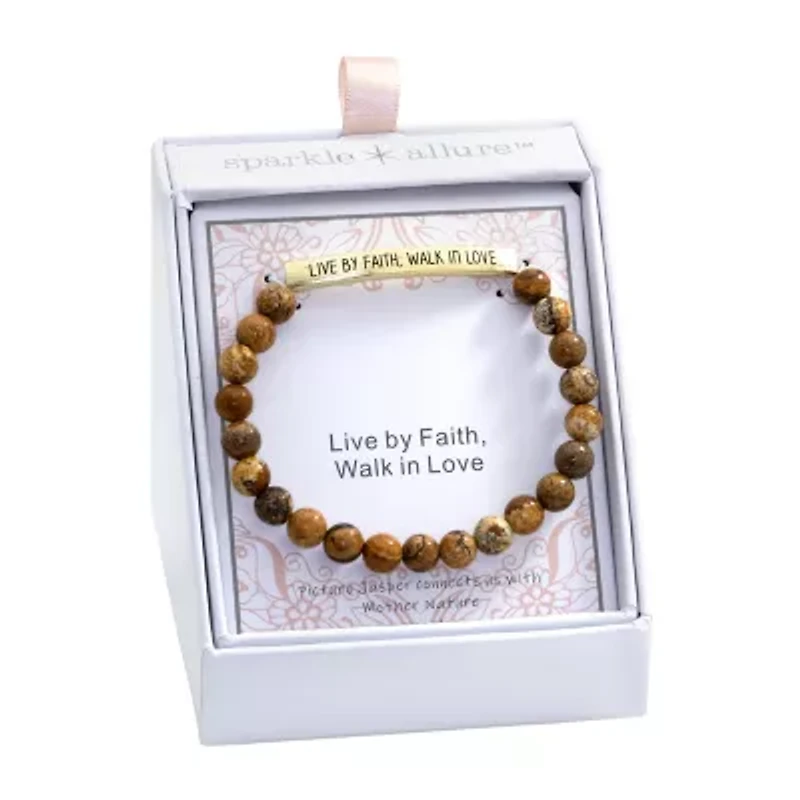 Sparkle Allure Empowerment Jasper Womens Brown 14K Gold Over Brass Bar Beaded Bracelet
