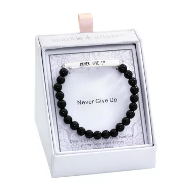 Sparkle Allure Empowerment Womens Black Agate Bar Beaded Bracelet
