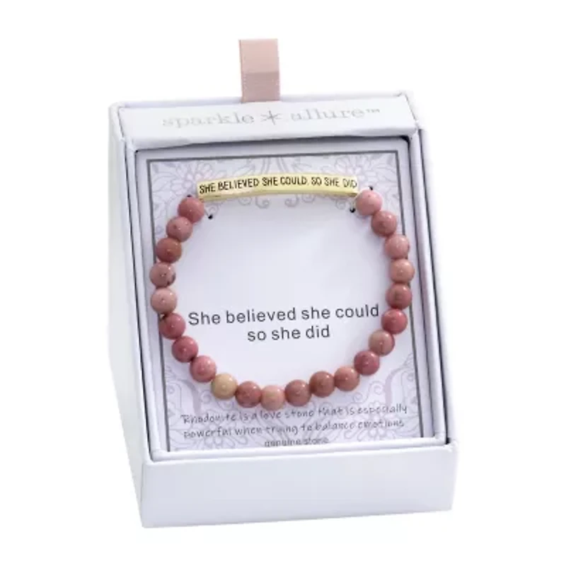 Sparkle Allure Empowerment Rhodonite Womens Pink 14K Gold Over Brass Bar Beaded Bracelet