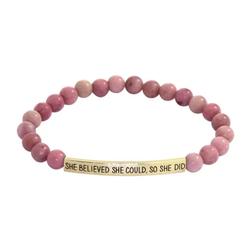 Sparkle Allure Empowerment Rhodonite Womens Pink 14K Gold Over Brass Bar Beaded Bracelet
