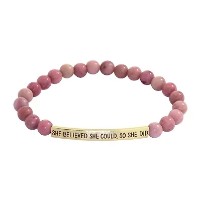 Sparkle Allure Empowerment Rhodonite Womens Pink 14K Gold Over Brass Bar Beaded Bracelet