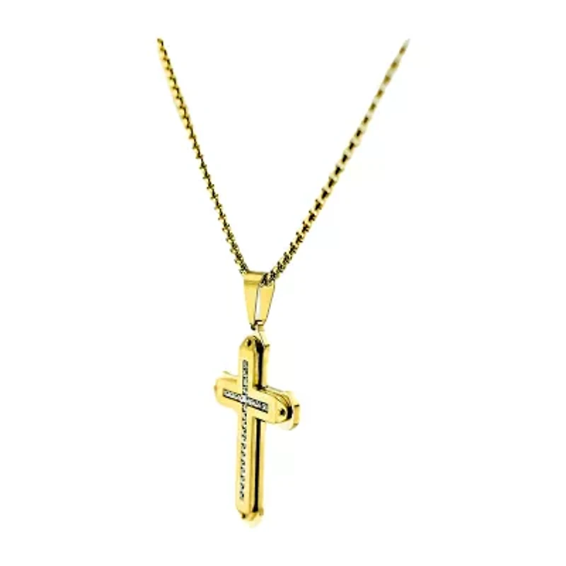 Mens Cubic Zirconia Stainless Steel Cross 2-pc. Jewelry Set