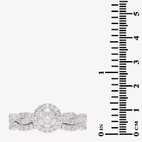 Womens / CT. T.W. Natural White Diamond 10K Gold Round Side Stone Halo Bridal Set