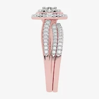 Womens / CT. T.W. Natural White Diamond 10K Gold Round Side Stone Halo Bridal Set